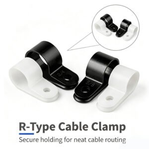 Black & White R-Type Cable Clips Size 0-5 Plastic Wire Clamps Wholesale