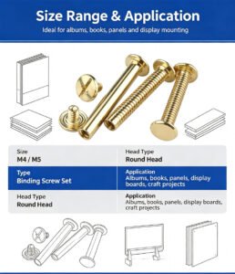 Copper Plated Book Binding Screws M4-M5, Chicago Screws